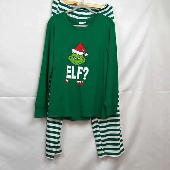 Ekouaer green and white Holiday grinch/elf pajama men’s medium NWT - Picture 1 of 10